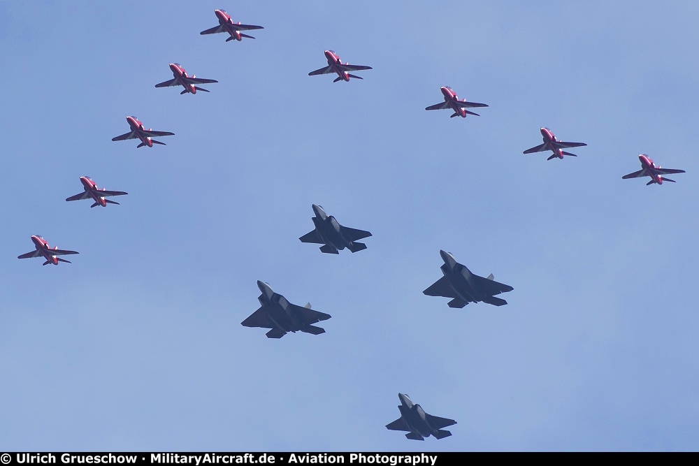 Red Arrows, F-35A Lightning II and F-22A Raptor